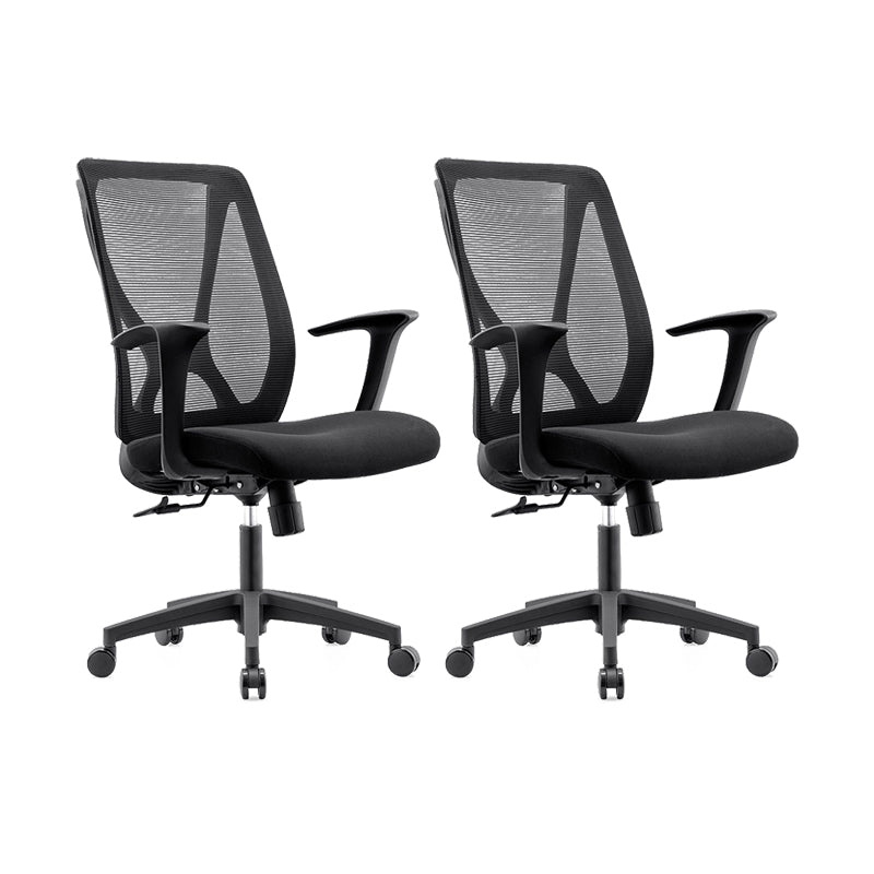 Modern Desk Chair Mesh Computer Chair Conference Chair with Wheels Matte Black 2 Piece Set Clearhalo 'furn' 'furn_office_chair' 'Furniture' 'Office Chairs' 'Office Furniture' 'office_chair' 6267636