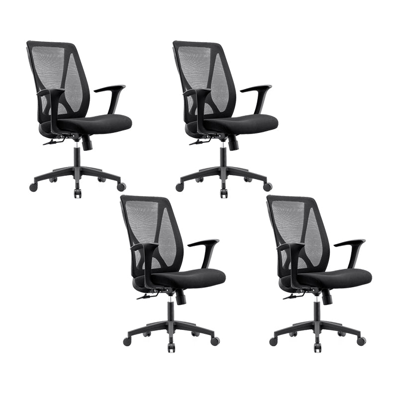 Modern Desk Chair Mesh Computer Chair Conference Chair with Wheels Matte Black 4 Piece Set Clearhalo 'furn' 'furn_office_chair' 'Furniture' 'Office Chairs' 'Office Furniture' 'office_chair' 6267637