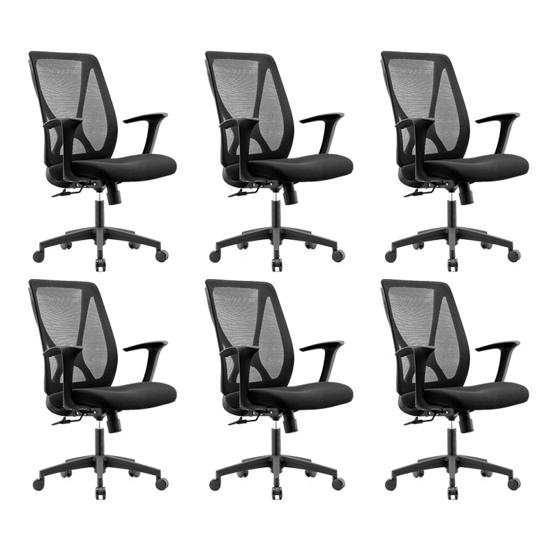 Modern Desk Chair Mesh Computer Chair Conference Chair with Wheels Matte Black 6 Piece Set Clearhalo 'furn' 'furn_office_chair' 'Furniture' 'Office Chairs' 'Office Furniture' 'office_chair' 6267638