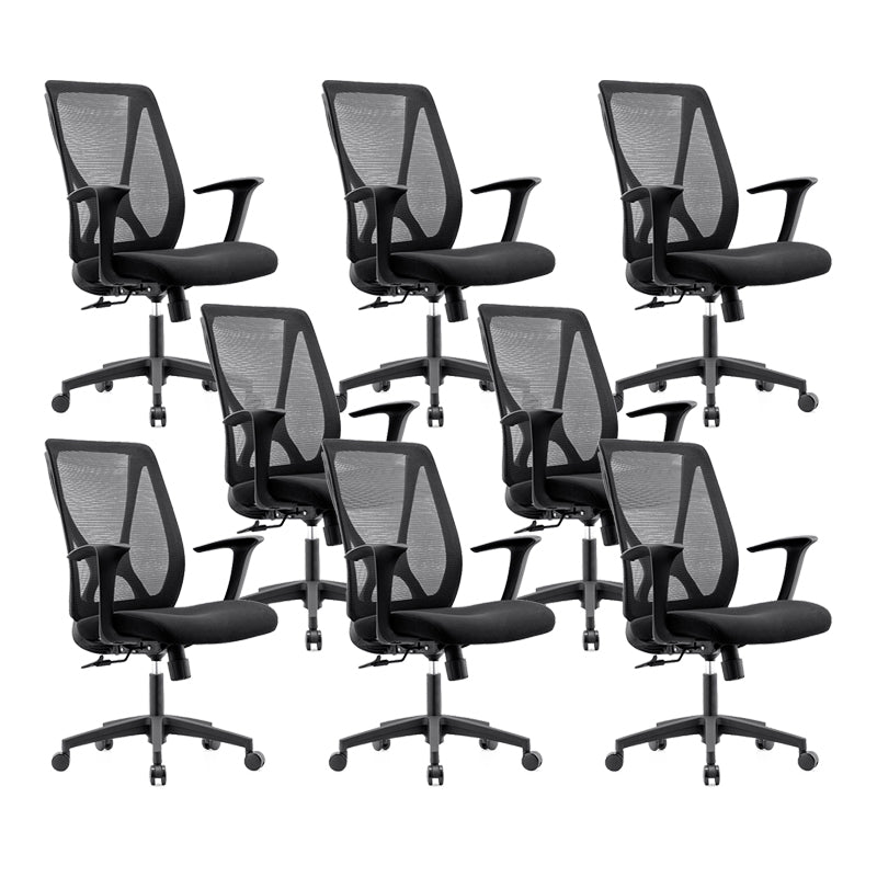 Modern Desk Chair Mesh Computer Chair Conference Chair with Wheels Matte Black 8 Piece Set Clearhalo 'furn' 'furn_office_chair' 'Furniture' 'Office Chairs' 'Office Furniture' 'office_chair' 6267639