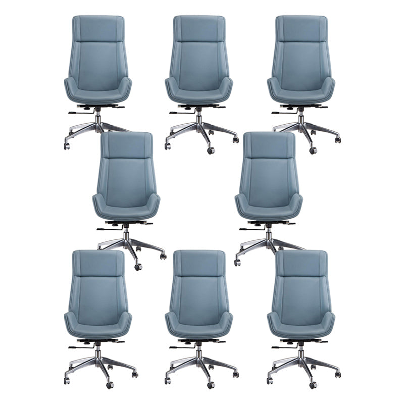 Modern Style Desk Chair Leather Computer Mid/High Back Office Chair Blue 8 Piece Set Clearhalo 'furn' 'furn_office_chair' 'Furniture' 'Office Chairs' 'Office Furniture' 'office_chair' 6267705