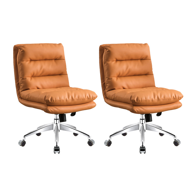 Mid Back Armless Desk Chair Modern Faux Leather Office Chair Orange 2 Piece Set Casters Included Clearhalo 'furn' 'furn_office_chair' 'Furniture' 'Office Chairs' 'Office Furniture' 'office_chair' 6267770