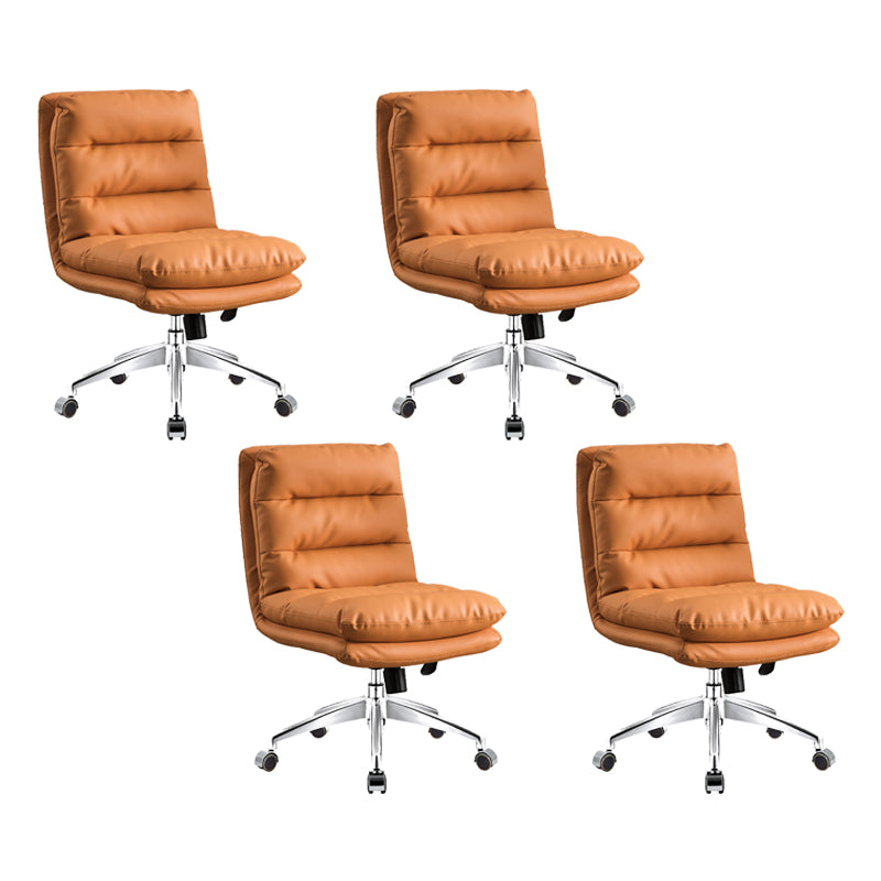Mid Back Armless Desk Chair Modern Faux Leather Office Chair Orange 4 Piece Set Casters Included Clearhalo 'furn' 'furn_office_chair' 'Furniture' 'Office Chairs' 'Office Furniture' 'office_chair' 6267771