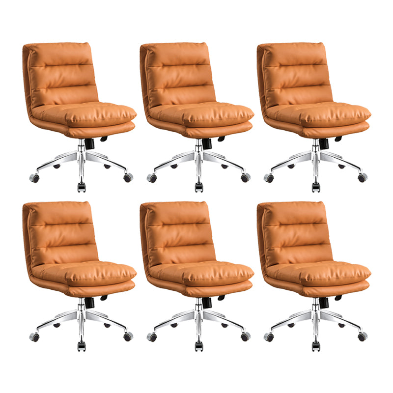 Mid Back Armless Desk Chair Modern Faux Leather Office Chair Orange 6 Piece Set Casters Included Clearhalo 'furn' 'furn_office_chair' 'Furniture' 'Office Chairs' 'Office Furniture' 'office_chair' 6267774