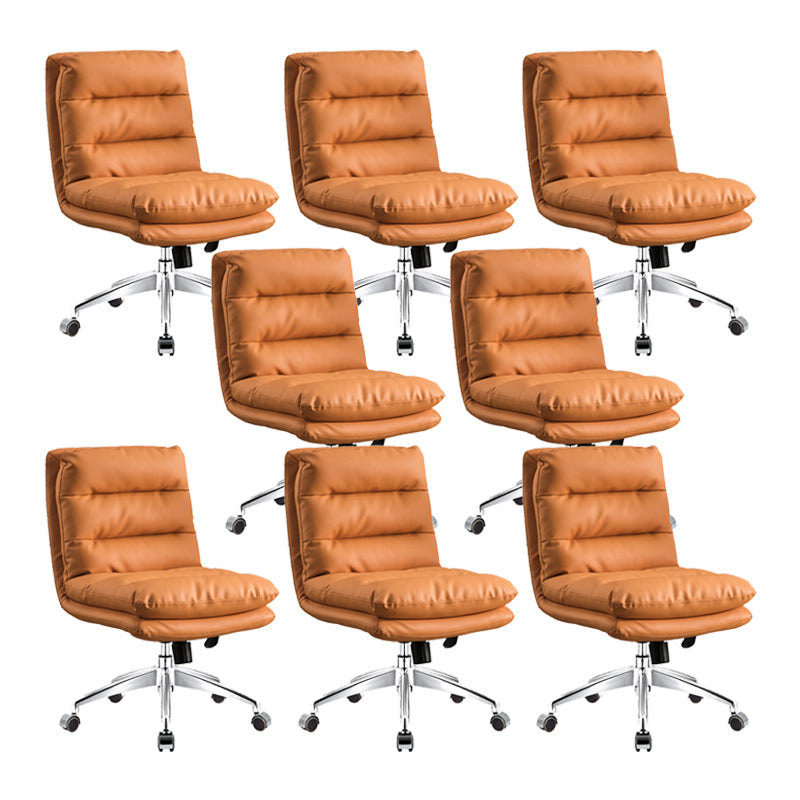 Mid Back Armless Desk Chair Modern Faux Leather Office Chair Orange 8 Piece Set Casters Included Clearhalo 'furn' 'furn_office_chair' 'Furniture' 'Office Chairs' 'Office Furniture' 'office_chair' 6267775