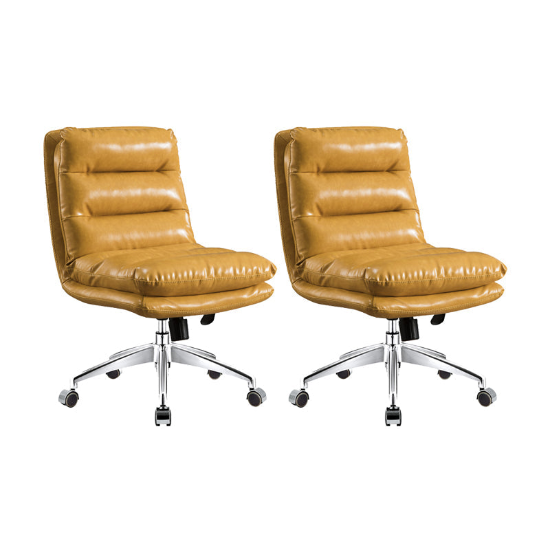 Mid Back Armless Desk Chair Modern Faux Leather Office Chair Yellow 2 Piece Set Casters Included Clearhalo 'furn' 'furn_office_chair' 'Furniture' 'Office Chairs' 'Office Furniture' 'office_chair' 6267778