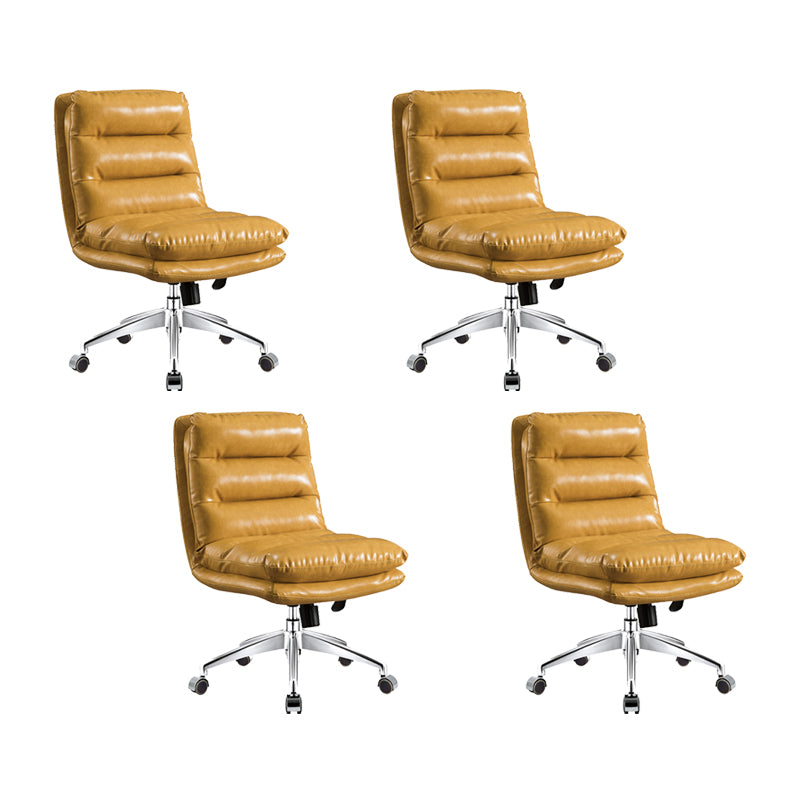 Mid Back Armless Desk Chair Modern Faux Leather Office Chair Yellow 4 Piece Set Casters Included Clearhalo 'furn' 'furn_office_chair' 'Furniture' 'Office Chairs' 'Office Furniture' 'office_chair' 6267781