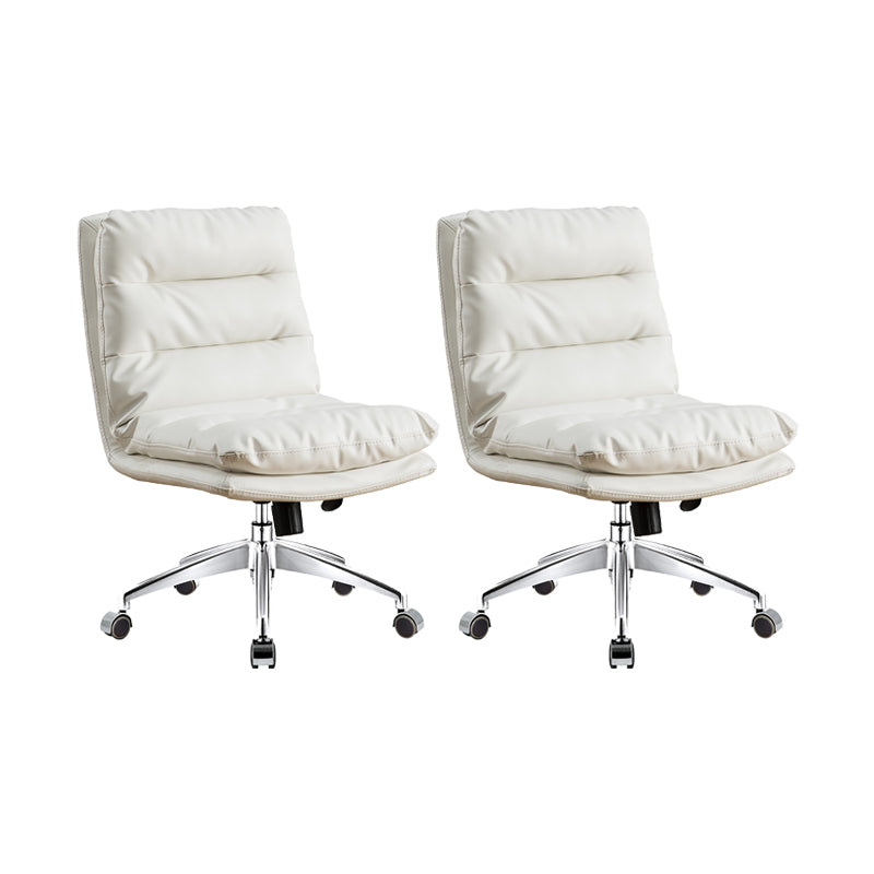Mid Back Armless Desk Chair Modern Faux Leather Office Chair White 2 Piece Set Casters Included Clearhalo 'furn' 'furn_office_chair' 'Furniture' 'Office Chairs' 'Office Furniture' 'office_chair' 6267787