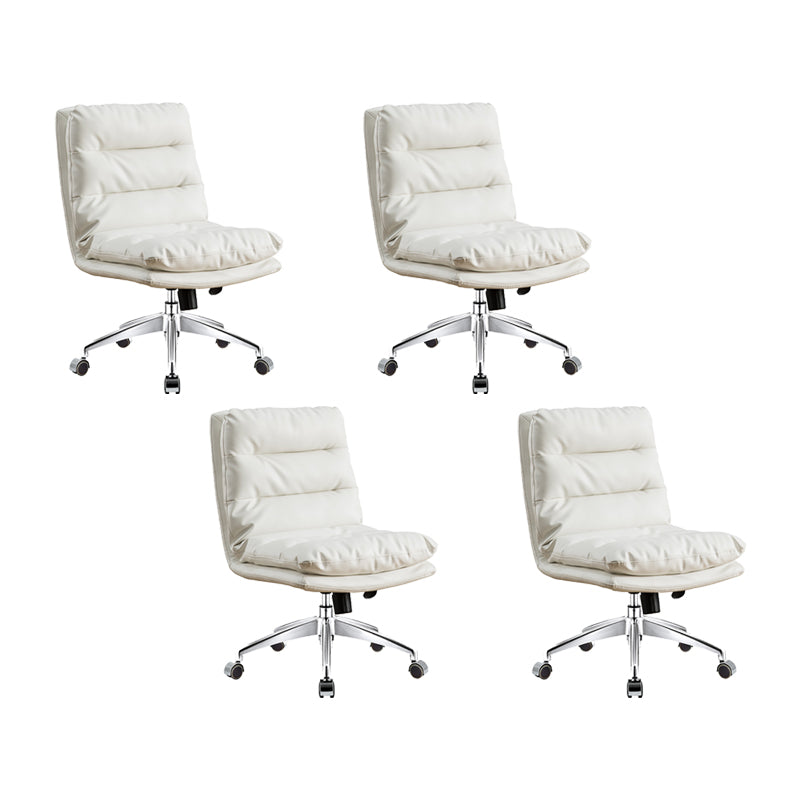 Mid Back Armless Desk Chair Modern Faux Leather Office Chair White 4 Piece Set Casters Included Clearhalo 'furn' 'furn_office_chair' 'Furniture' 'Office Chairs' 'Office Furniture' 'office_chair' 6267788