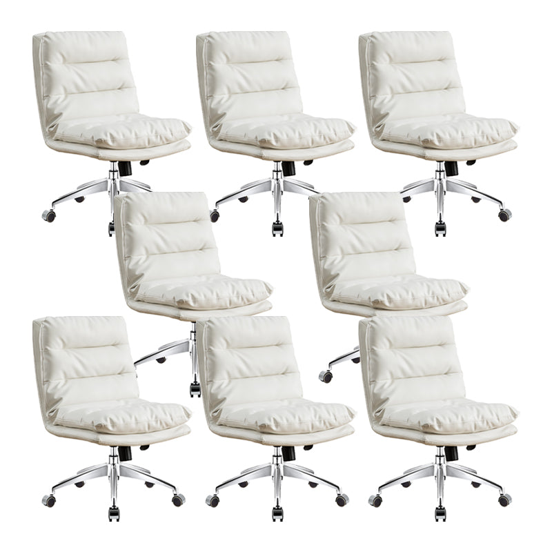 Mid Back Armless Desk Chair Modern Faux Leather Office Chair White 8 Piece Set Casters Included Clearhalo 'furn' 'furn_office_chair' 'Furniture' 'Office Chairs' 'Office Furniture' 'office_chair' 6267790