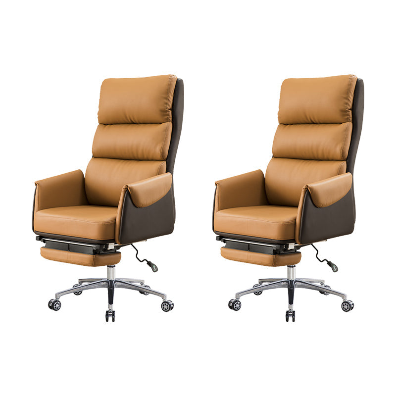 Modern Slide High Back Office Chair Leather Executive Chair with Footrest Brown Genuine Leather 2 Piece Set Clearhalo 'furn' 'furn_office_chair' 'Furniture' 'Office Chairs' 'Office Furniture' 'office_chair' 6267808