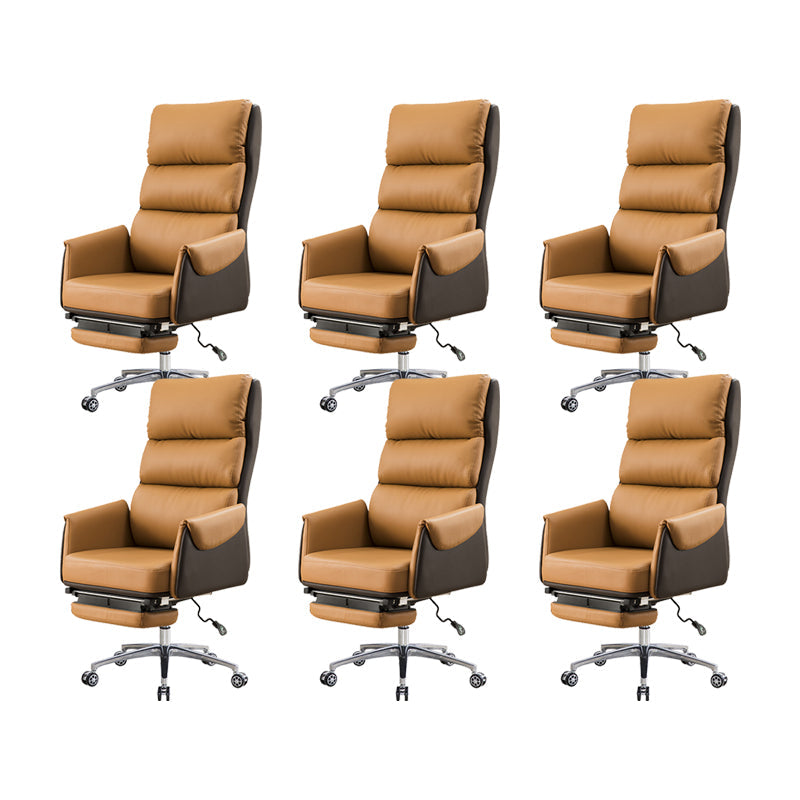 Modern Slide High Back Office Chair Leather Executive Chair with Footrest Brown Genuine Leather 6 Piece Set Clearhalo 'furn' 'furn_office_chair' 'Furniture' 'Office Chairs' 'Office Furniture' 'office_chair' 6267811