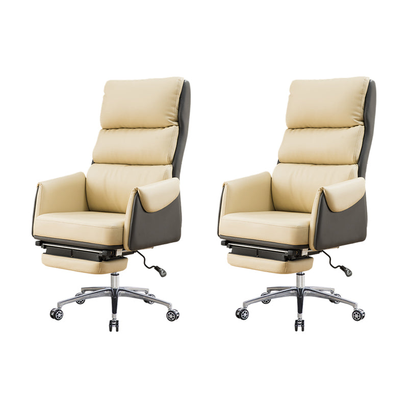 Modern Slide High Back Office Chair Leather Executive Chair with Footrest Beige 2 Piece Set Clearhalo 'furn' 'furn_office_chair' 'Furniture' 'Office Chairs' 'Office Furniture' 'office_chair' 6267816