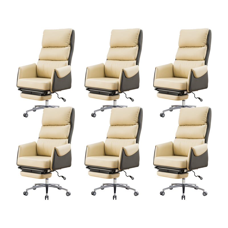 Modern Slide High Back Office Chair Leather Executive Chair with Footrest Beige 6 Piece Set Clearhalo 'furn' 'furn_office_chair' 'Furniture' 'Office Chairs' 'Office Furniture' 'office_chair' 6267819