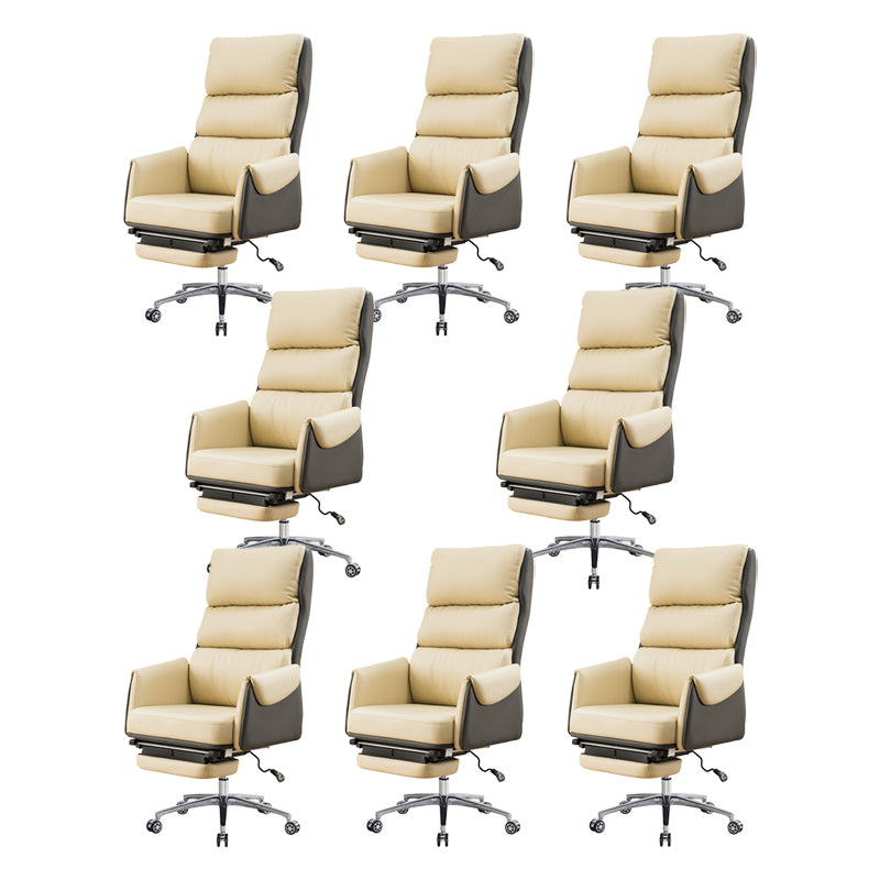 Modern Slide High Back Office Chair Leather Executive Chair with Footrest Beige 8 Piece Set Clearhalo 'furn' 'furn_office_chair' 'Furniture' 'Office Chairs' 'Office Furniture' 'office_chair' 6267821