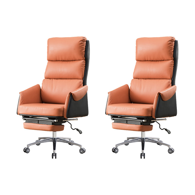 Modern Slide High Back Office Chair Leather Executive Chair with Footrest Brown Faux Leather 2 Piece Set Clearhalo 'furn' 'furn_office_chair' 'Furniture' 'Office Chairs' 'Office Furniture' 'office_chair' 6267823