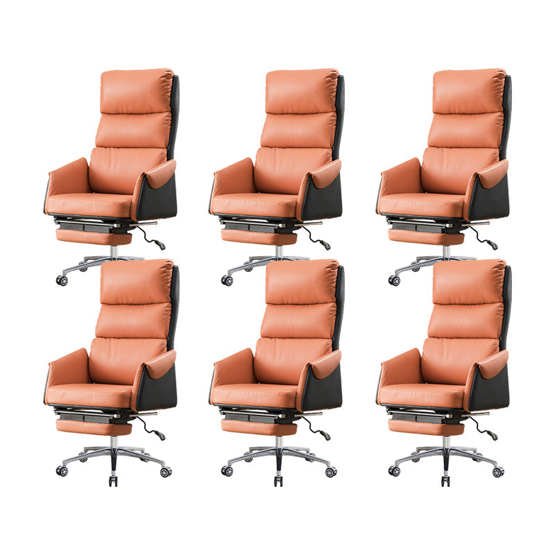 Modern Slide High Back Office Chair Leather Executive Chair with Footrest Brown Faux Leather 6 Piece Set Clearhalo 'furn' 'furn_office_chair' 'Furniture' 'Office Chairs' 'Office Furniture' 'office_chair' 6267827