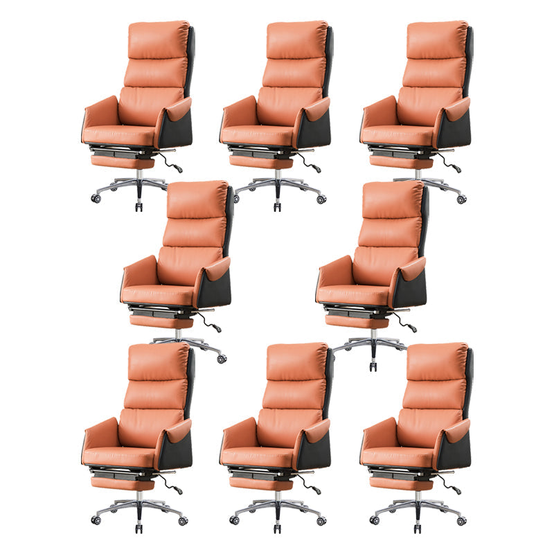 Modern Slide High Back Office Chair Leather Executive Chair with Footrest Brown Faux Leather 8 Piece Set Clearhalo 'furn' 'furn_office_chair' 'Furniture' 'Office Chairs' 'Office Furniture' 'office_chair' 6267829