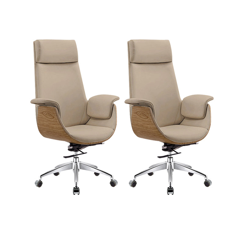 Modern & Contemporary Upholstered Chair Leather Task High Back Chair Khaki 2 Piece Set Star Base Clearhalo 'furn' 'furn_office_chair' 'Furniture' 'Office Chairs' 'Office Furniture' 'office_chair' 6267870