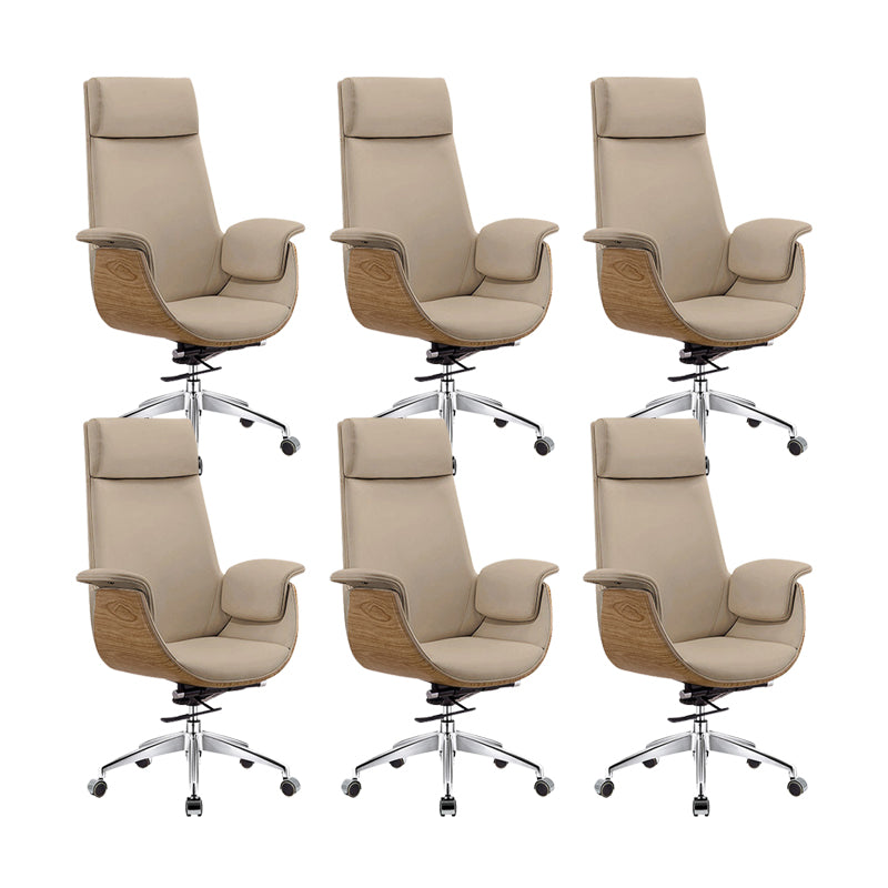 Modern & Contemporary Upholstered Chair Leather Task High Back Chair Khaki 6 Piece Set Star Base Clearhalo 'furn' 'furn_office_chair' 'Furniture' 'Office Chairs' 'Office Furniture' 'office_chair' 6267874