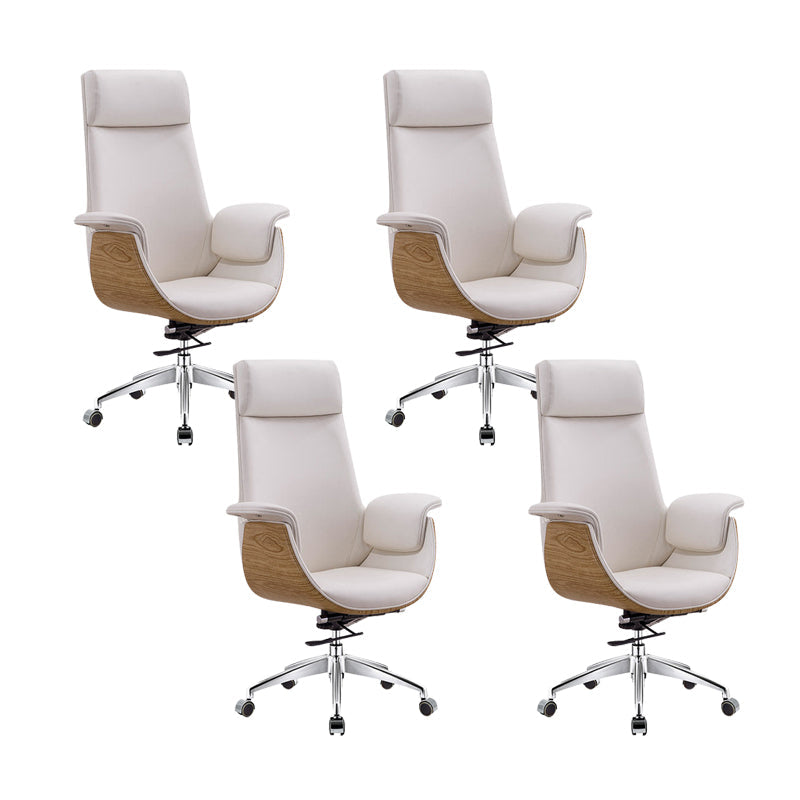 Modern & Contemporary Upholstered Chair Leather Task High Back Chair White 4 Piece Set Star Base Clearhalo 'furn' 'furn_office_chair' 'Furniture' 'Office Chairs' 'Office Furniture' 'office_chair' 6267882
