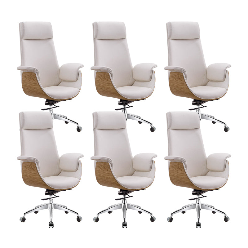 Modern & Contemporary Upholstered Chair Leather Task High Back Chair White 6 Piece Set Star Base Clearhalo 'furn' 'furn_office_chair' 'Furniture' 'Office Chairs' 'Office Furniture' 'office_chair' 6267884
