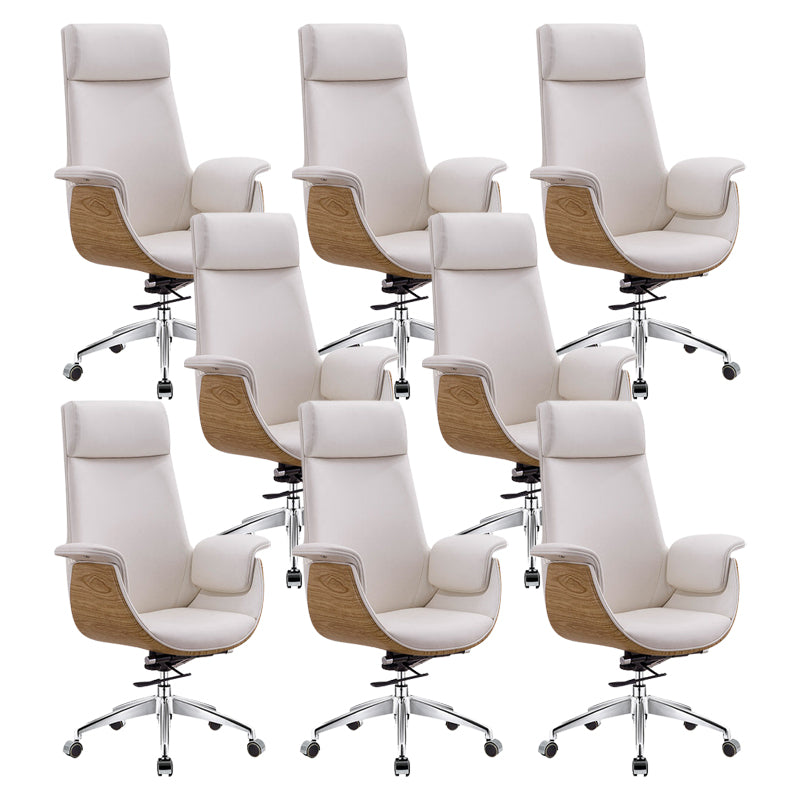 Modern & Contemporary Upholstered Chair Leather Task High Back Chair White 8 Piece Set Star Base Clearhalo 'furn' 'furn_office_chair' 'Furniture' 'Office Chairs' 'Office Furniture' 'office_chair' 6267885