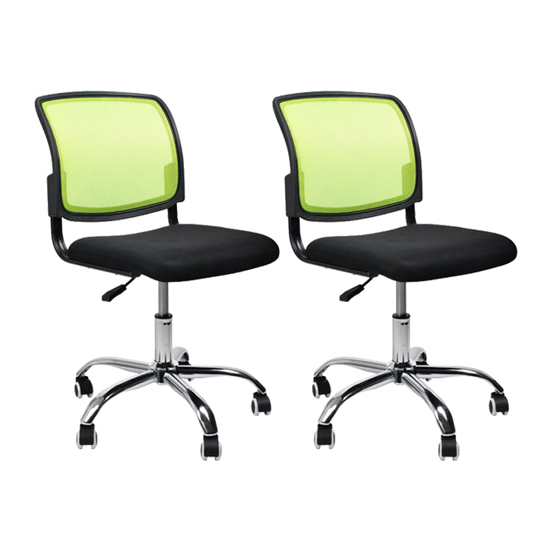 Contemporary Ergonomic Armless Chair Mid-Back Adjustable Desk Chair Green 2 Piece Set Steel Clearhalo 'furn' 'furn_office_chair' 'Furniture' 'Office Chairs' 'Office Furniture' 'office_chair' 6268033