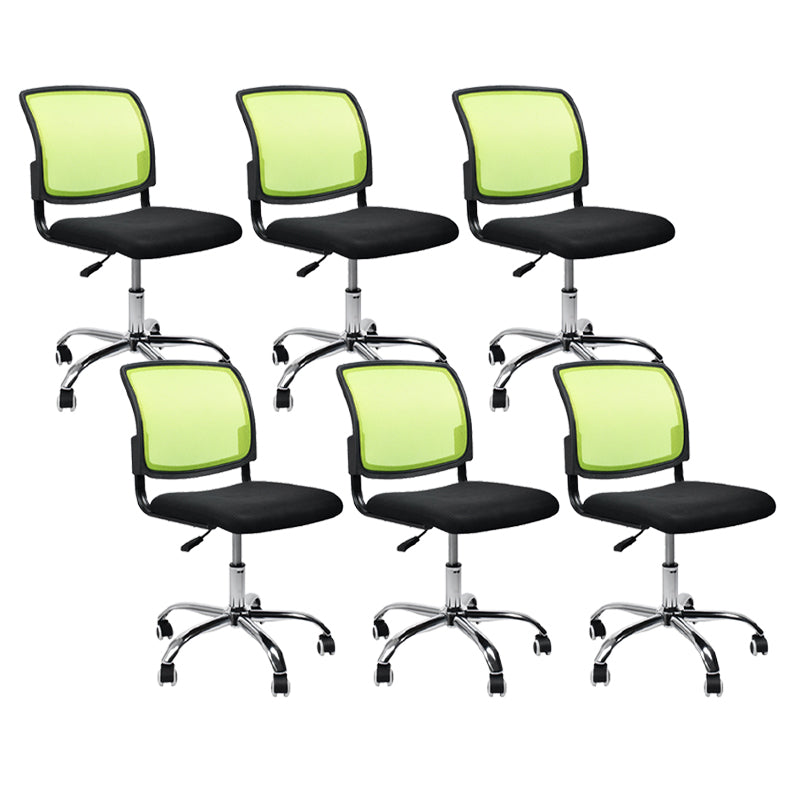 Contemporary Ergonomic Armless Chair Mid-Back Adjustable Desk Chair Green 6 Piece Set Steel Clearhalo 'furn' 'furn_office_chair' 'Furniture' 'Office Chairs' 'Office Furniture' 'office_chair' 6268037