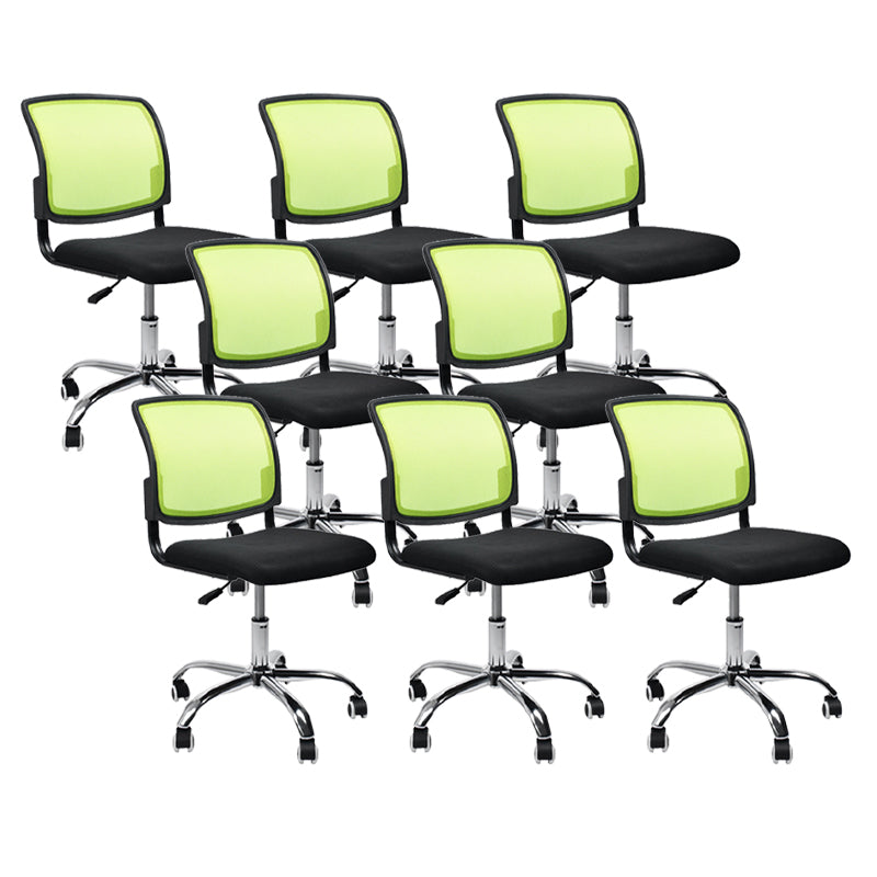 Contemporary Ergonomic Armless Chair Mid-Back Adjustable Desk Chair Green 8 Piece Set Steel Clearhalo 'furn' 'furn_office_chair' 'Furniture' 'Office Chairs' 'Office Furniture' 'office_chair' 6268039