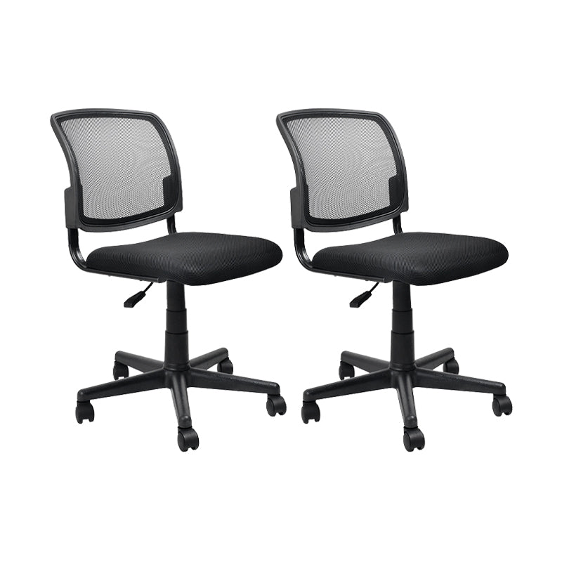 Contemporary Ergonomic Armless Chair Mid-Back Adjustable Desk Chair Black 2 Piece Set Nylon Clearhalo 'furn' 'furn_office_chair' 'Furniture' 'Office Chairs' 'Office Furniture' 'office_chair' 6268041