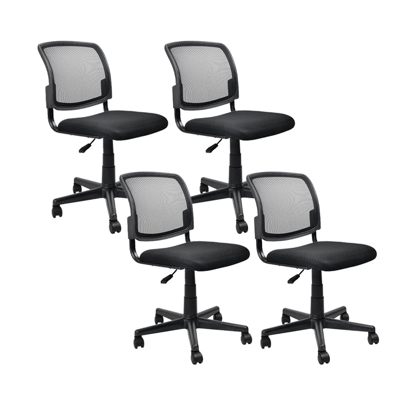 Contemporary Ergonomic Armless Chair Mid-Back Adjustable Desk Chair Black 4 Piece Set Nylon Clearhalo 'furn' 'furn_office_chair' 'Furniture' 'Office Chairs' 'Office Furniture' 'office_chair' 6268043