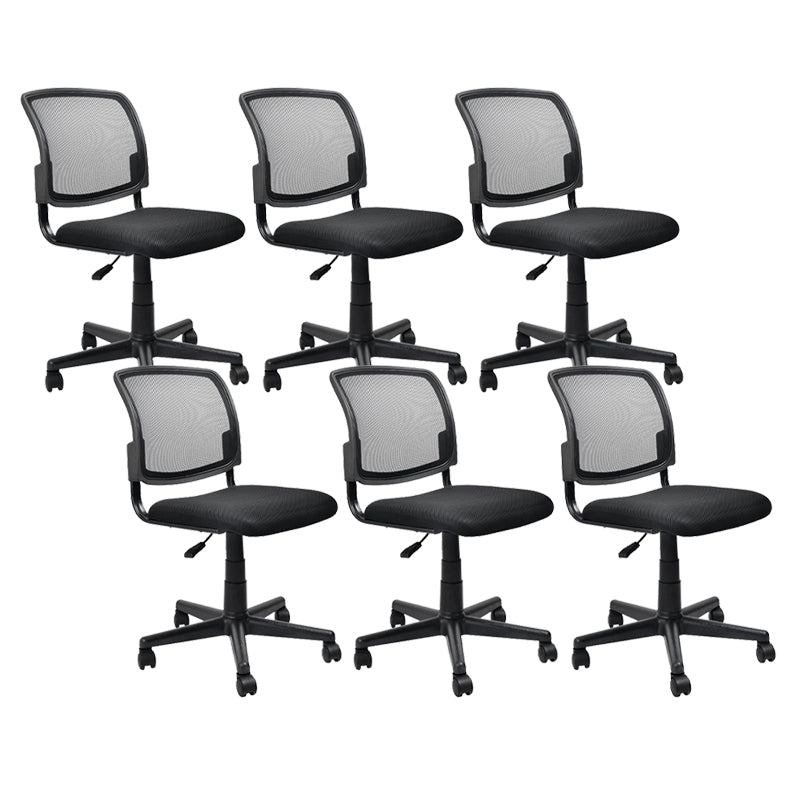 Contemporary Ergonomic Armless Chair Mid-Back Adjustable Desk Chair Black 6 Piece Set Nylon Clearhalo 'furn' 'furn_office_chair' 'Furniture' 'Office Chairs' 'Office Furniture' 'office_chair' 6268045