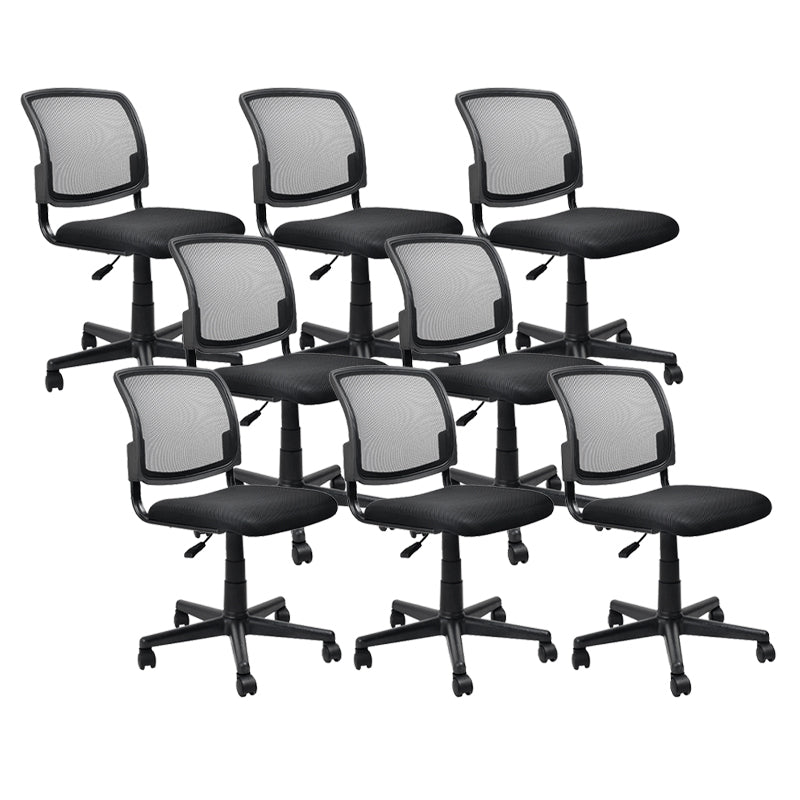 Contemporary Ergonomic Armless Chair Mid-Back Adjustable Desk Chair Black 8 Piece Set Nylon Clearhalo 'furn' 'furn_office_chair' 'Furniture' 'Office Chairs' 'Office Furniture' 'office_chair' 6268047