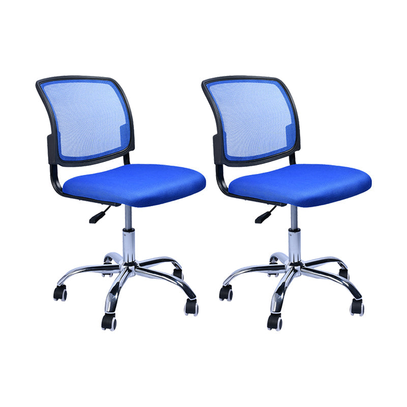 Contemporary Ergonomic Armless Chair Mid-Back Adjustable Desk Chair Blue 2 Piece Set Steel Clearhalo 'furn' 'furn_office_chair' 'Furniture' 'Office Chairs' 'Office Furniture' 'office_chair' 6268050