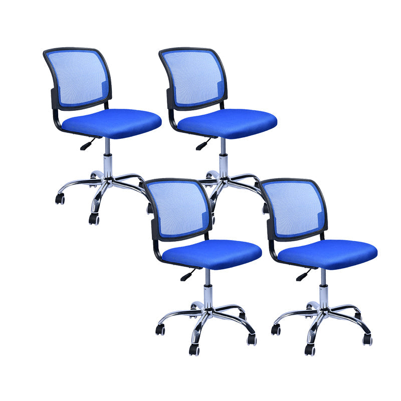 Contemporary Ergonomic Armless Chair Mid-Back Adjustable Desk Chair Blue 4 Piece Set Steel Clearhalo 'furn' 'furn_office_chair' 'Furniture' 'Office Chairs' 'Office Furniture' 'office_chair' 6268051