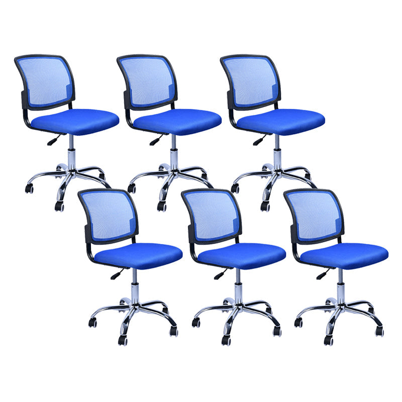 Contemporary Ergonomic Armless Chair Mid-Back Adjustable Desk Chair Blue 6 Piece Set Steel Clearhalo 'furn' 'furn_office_chair' 'Furniture' 'Office Chairs' 'Office Furniture' 'office_chair' 6268052
