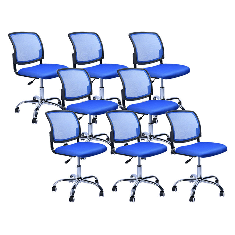 Contemporary Ergonomic Armless Chair Mid-Back Adjustable Desk Chair Blue 8 Piece Set Steel Clearhalo 'furn' 'furn_office_chair' 'Furniture' 'Office Chairs' 'Office Furniture' 'office_chair' 6268053
