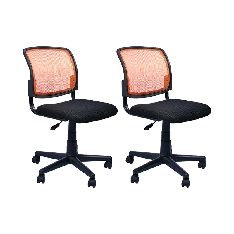 Contemporary Ergonomic Armless Chair Mid-Back Adjustable Desk Chair Orange 2 Piece Set Nylon Clearhalo 'furn' 'furn_office_chair' 'Furniture' 'Office Chairs' 'Office Furniture' 'office_chair' 6268055