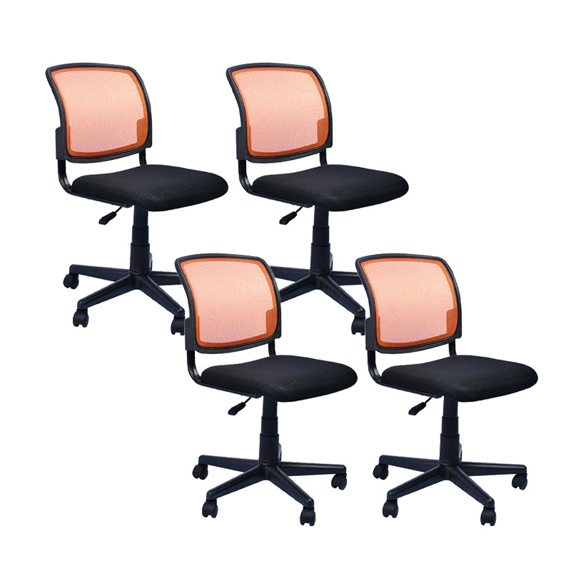 Contemporary Ergonomic Armless Chair Mid-Back Adjustable Desk Chair Orange 4 Piece Set Nylon Clearhalo 'furn' 'furn_office_chair' 'Furniture' 'Office Chairs' 'Office Furniture' 'office_chair' 6268056