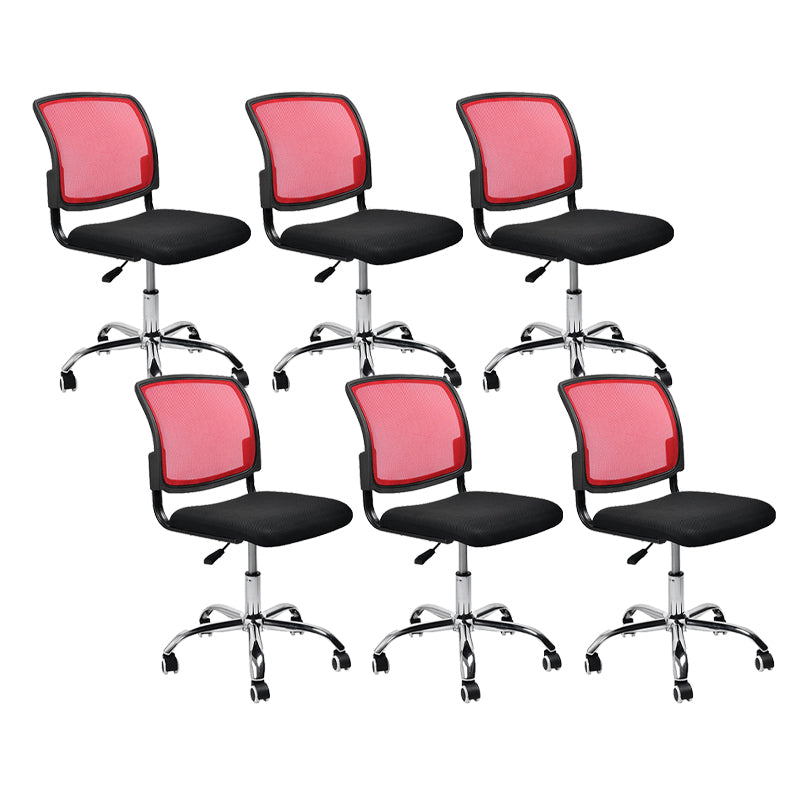 Contemporary Ergonomic Armless Chair Mid-Back Adjustable Desk Chair Red 6 Piece Set Steel Clearhalo 'furn' 'furn_office_chair' 'Furniture' 'Office Chairs' 'Office Furniture' 'office_chair' 6268062