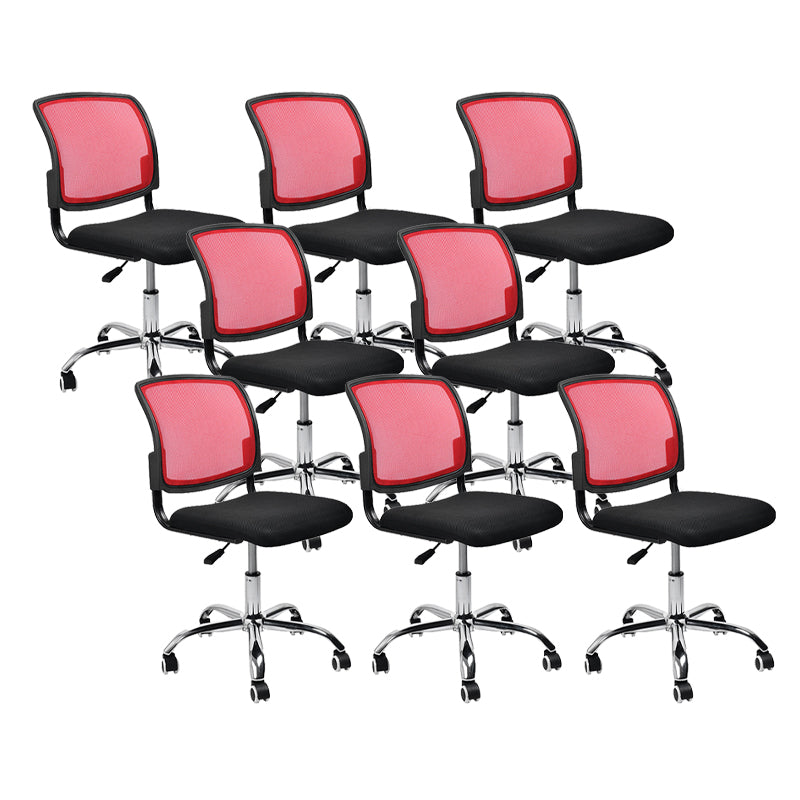 Contemporary Ergonomic Armless Chair Mid-Back Adjustable Desk Chair Red 8 Piece Set Steel Clearhalo 'furn' 'furn_office_chair' 'Furniture' 'Office Chairs' 'Office Furniture' 'office_chair' 6268063