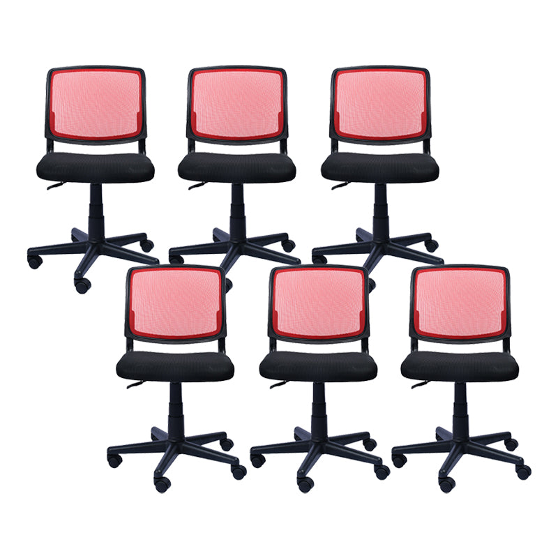 Contemporary Ergonomic Armless Chair Mid-Back Adjustable Desk Chair Red 6 Piece Set Nylon Clearhalo 'furn' 'furn_office_chair' 'Furniture' 'Office Chairs' 'Office Furniture' 'office_chair' 6268067