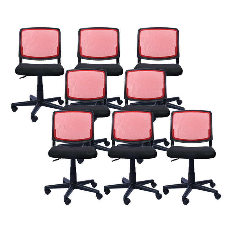 Contemporary Ergonomic Armless Chair Mid-Back Adjustable Desk Chair Red 8 Piece Set Nylon Clearhalo 'furn' 'furn_office_chair' 'Furniture' 'Office Chairs' 'Office Furniture' 'office_chair' 6268068