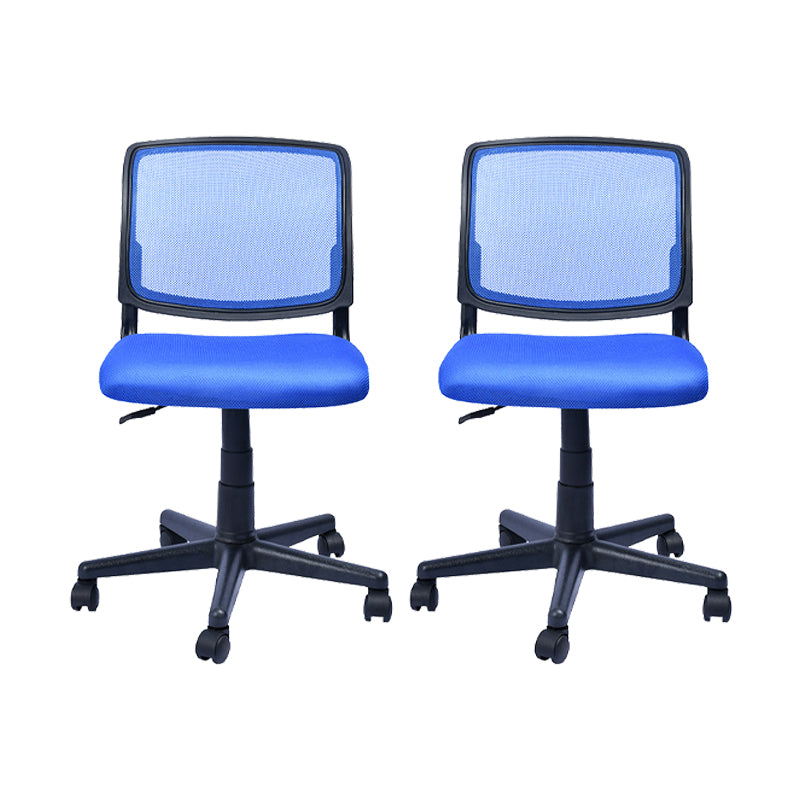 Contemporary Ergonomic Armless Chair Mid-Back Adjustable Desk Chair Blue 2 Piece Set Nylon Clearhalo 'furn' 'furn_office_chair' 'Furniture' 'Office Chairs' 'Office Furniture' 'office_chair' 6268070
