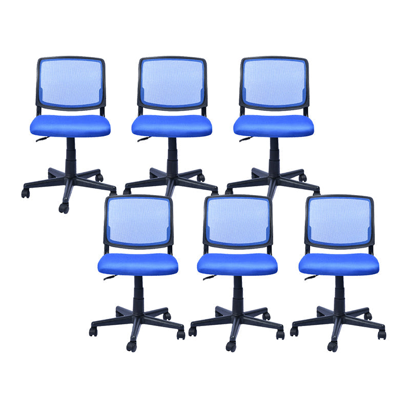 Contemporary Ergonomic Armless Chair Mid-Back Adjustable Desk Chair Blue 6 Piece Set Nylon Clearhalo 'furn' 'furn_office_chair' 'Furniture' 'Office Chairs' 'Office Furniture' 'office_chair' 6268072