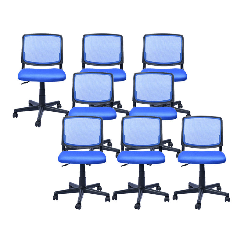 Contemporary Ergonomic Armless Chair Mid-Back Adjustable Desk Chair Blue 8 Piece Set Nylon Clearhalo 'furn' 'furn_office_chair' 'Furniture' 'Office Chairs' 'Office Furniture' 'office_chair' 6268073