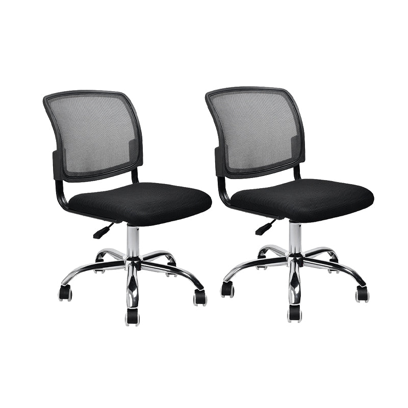 Contemporary Ergonomic Armless Chair Mid-Back Adjustable Desk Chair Black 2 Piece Set Steel Clearhalo 'furn' 'furn_office_chair' 'Furniture' 'Office Chairs' 'Office Furniture' 'office_chair' 6268074