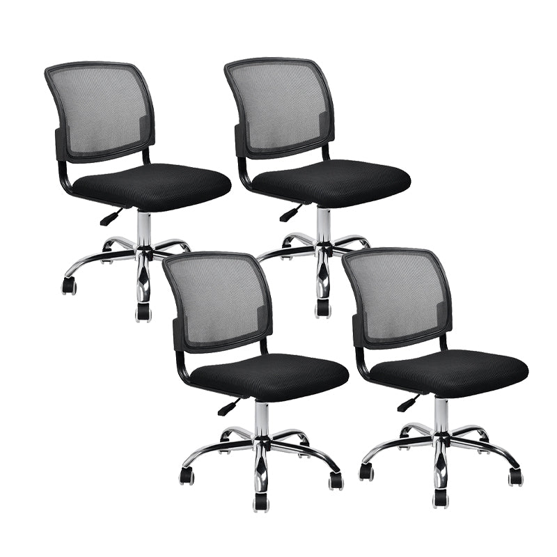Contemporary Ergonomic Armless Chair Mid-Back Adjustable Desk Chair Black 4 Piece Set Steel Clearhalo 'furn' 'furn_office_chair' 'Furniture' 'Office Chairs' 'Office Furniture' 'office_chair' 6268075