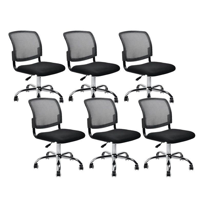 Contemporary Ergonomic Armless Chair Mid-Back Adjustable Desk Chair Black 6 Piece Set Steel Clearhalo 'furn' 'furn_office_chair' 'Furniture' 'Office Chairs' 'Office Furniture' 'office_chair' 6268076